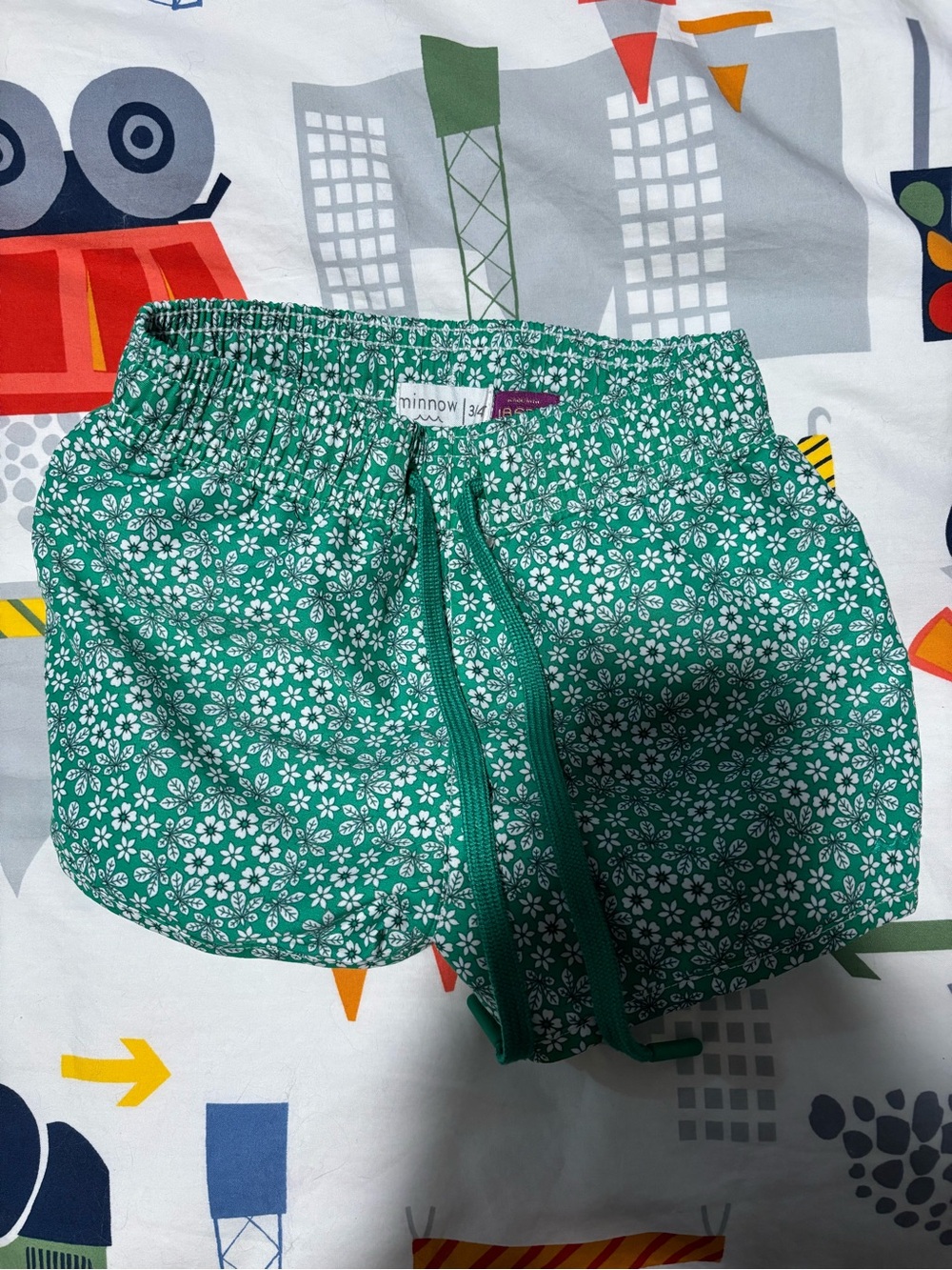 Minnow Green Floral Kids' Swim Trunks